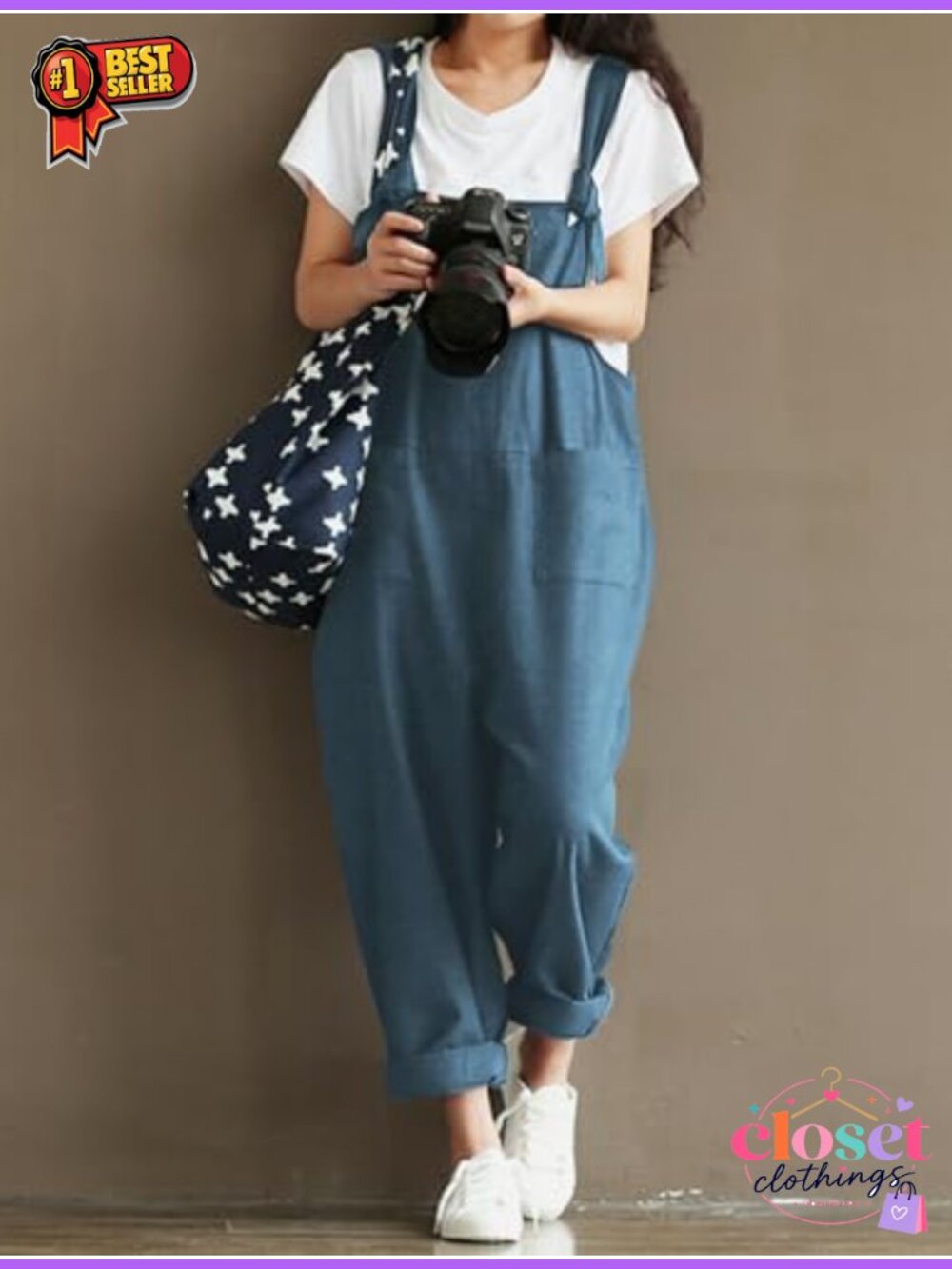 Linen Blend Wide Leg Overalls Jumpsuit Romper with Pockets